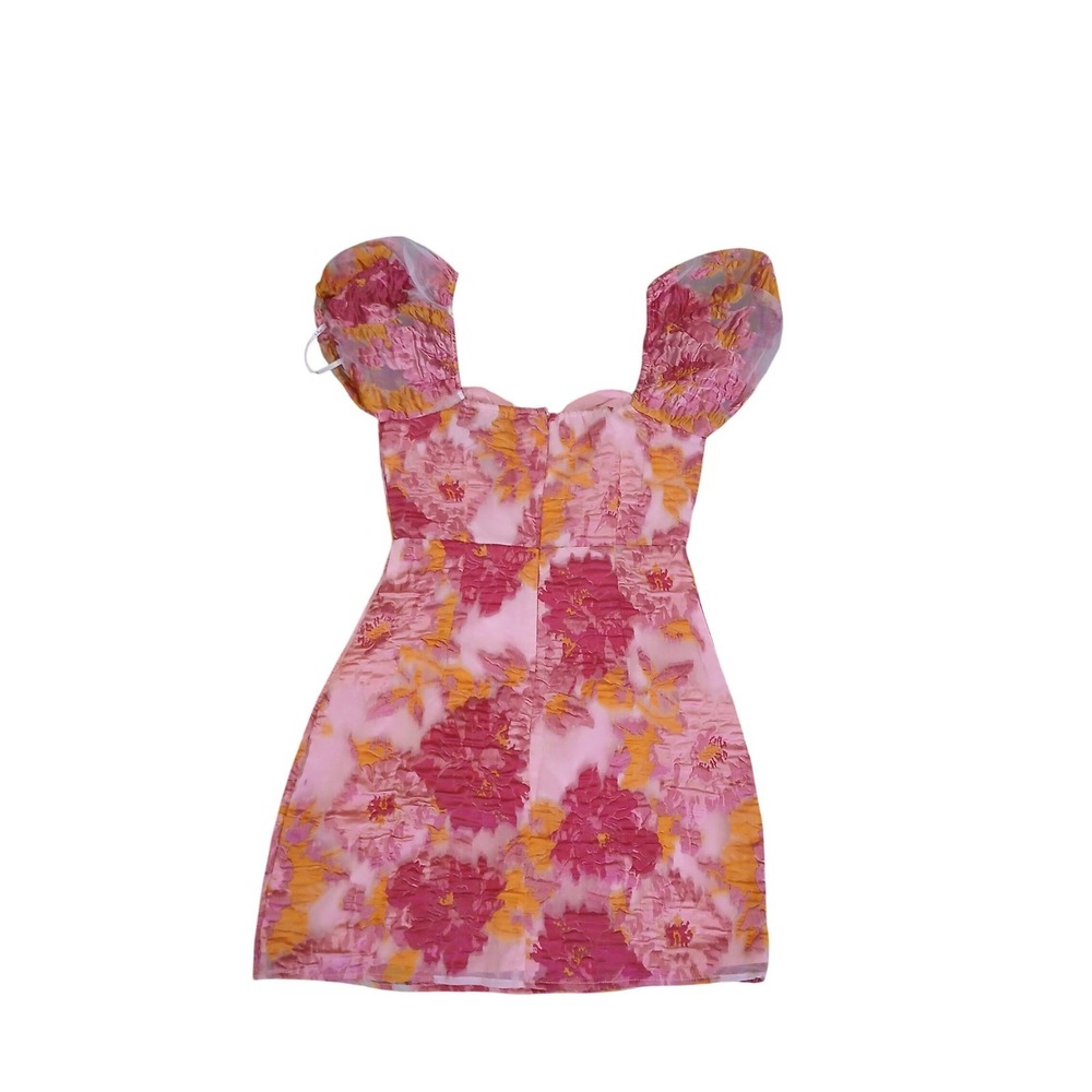 Lulus Corset Pink Floral Puff Mesh Sleeve Off Shoulder Mini Dress Milkmaid NWT - Picture 8 of 15